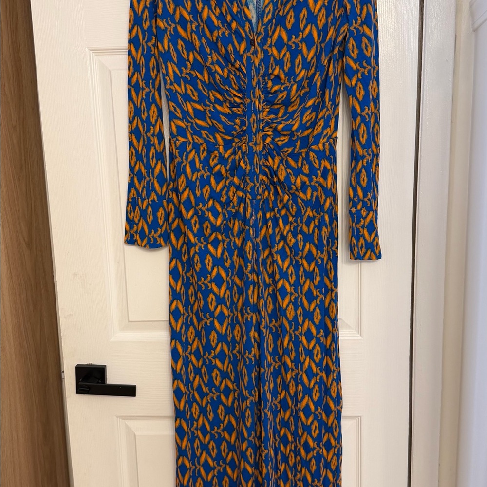 Free People Blue and Orange Long-Sleeve Jumpsuit